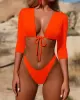 Plain Knot Front Bikinis Swimwear