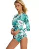 Floral Printed Ink Style Long Sleeves Zipper One-Piece Wetsuits