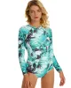 Floral Printed Ink Style Long Sleeves Zipper One-Piece Wetsuits