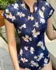 Cheongsam Style Zipper Short Sleeve Buttons Floral One-Piece Swimsuit Cheongsam Style Zipper Short Sleeve Buttons Floral One-Piece Swimsuit