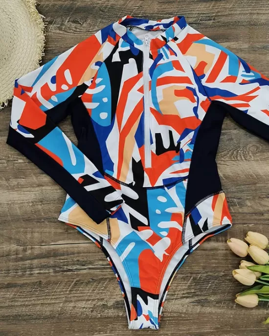 Long Sleeves Zipper Abstract Printed One-Piece Wetsuit Long Sleeves Zipper Abstract Printed One-Piece Wetsuit