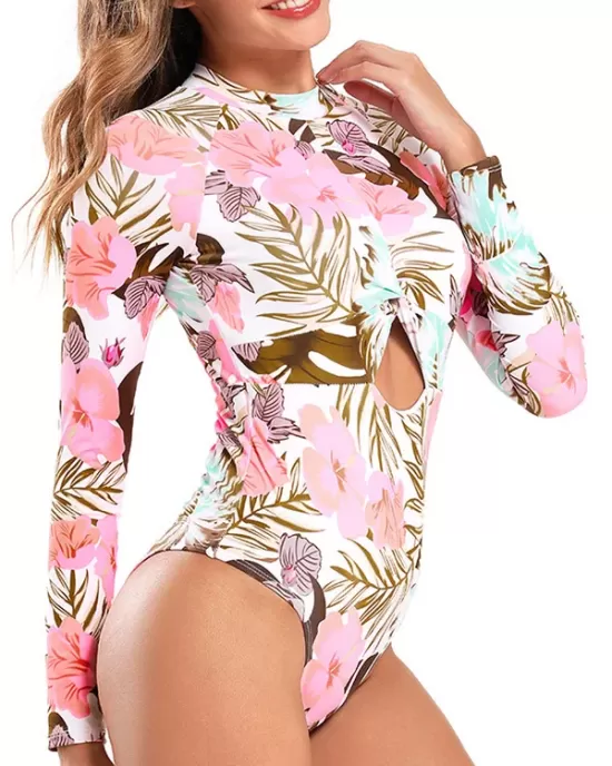 Long Sleeve Floral-Print Hollow Wetsuit