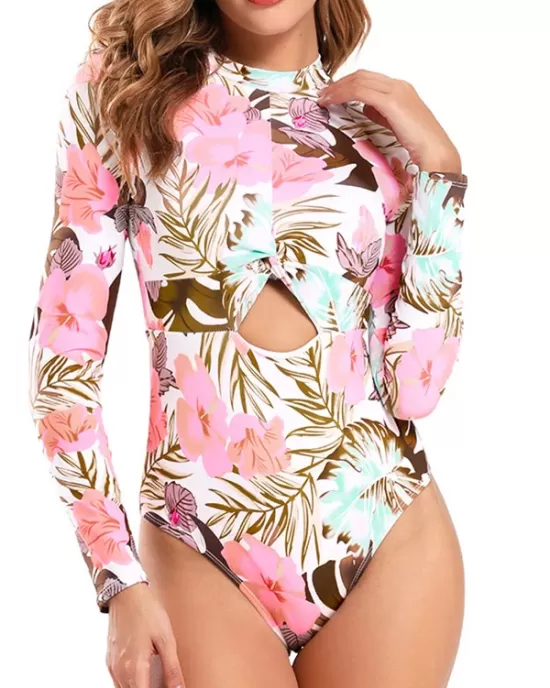 Long Sleeve Floral-Print Hollow Wetsuit