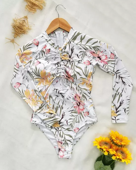 Long Sleeve Floral-Print Hollow Wetsuit