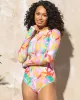 Long Sleeve Printed Zipper One-Piece Wetsuit Swimwear