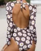 Long Sleeves Floral Printed Backless Wetsuit