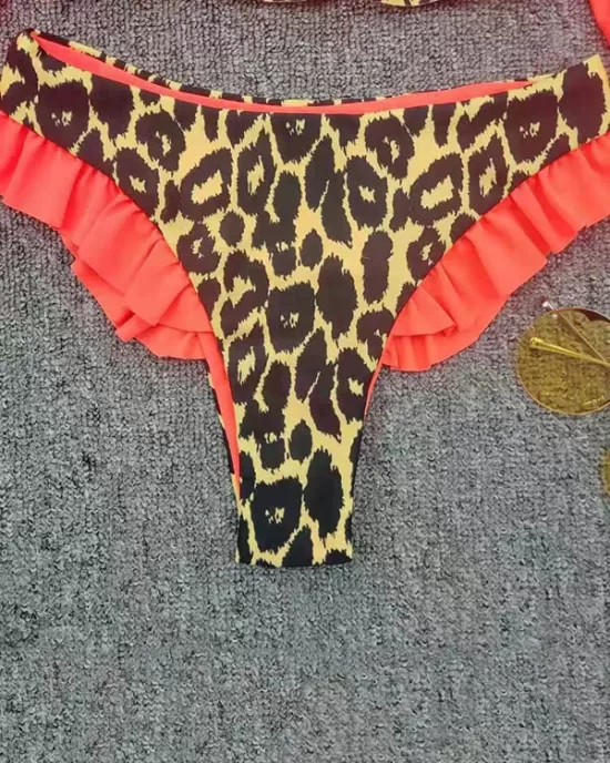Off-The-Shoulder Pleated Split-Joint Leopard Print Brazilian Wetsuit Off-The-Shoulder Pleated Split-Joint Leopard Print Brazilian Wetsuit