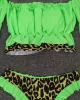 Off-The-Shoulder Pleated Split-Joint Leopard Print Brazilian Wetsuit