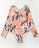 Long Sleeve Floral Print Backless Wetsuit Swimwear