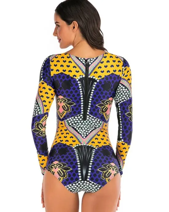 Ethnic Print Long Sleeves Split Wetsuit