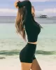 Long Sleeve Zipper Padded High-Waisted Split Rash Guard Swimwear Long Sleeve Zipper Padded High-Waisted Split Rash Guard Swimwear