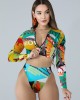 Long Sleeve Print Zipper Wetsuit High-Waisted Split Rash Guards