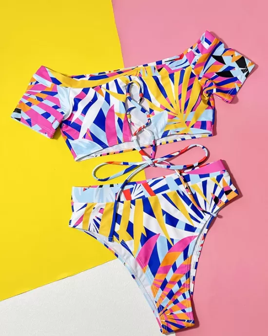 Padded Bandage Hollow Multi-Colored Swimsuits Padded Bandage Hollow Multi-Colored Swimsuits