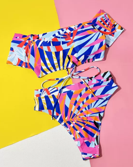 Padded Bandage Hollow Multi-Colored Swimsuits