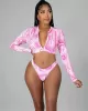 Beach Zipper Printed Long Sleeves Bikini Swimsuit Beach Zipper Printed Long Sleeves Bikini Swimsuit