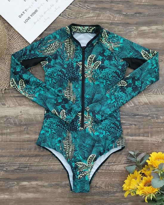 Printed Zipper Long Sleeves One-Piece Wetsuit