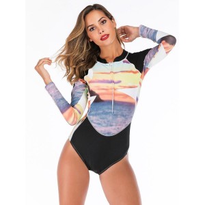 Contrast Zipper Collar One Piece Wetsuit