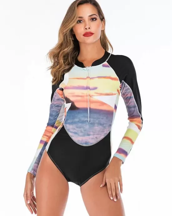 Contrast Zipper Collar One Piece Wetsuit