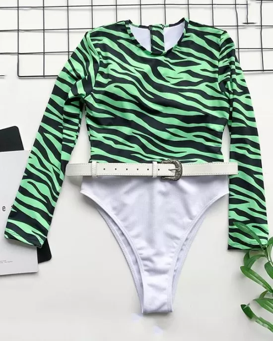 Zebra Print Split-Joint Belted Wetsuit