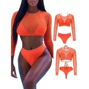 Solid Color Triangles +Long Sleeve Wetsuit Three-Piece Set