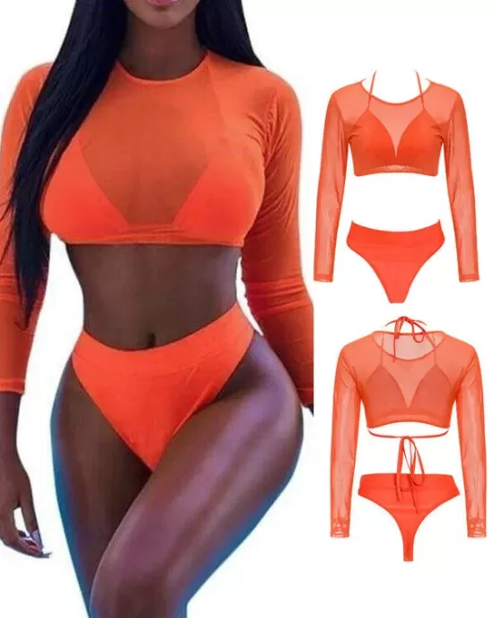 Solid Color Triangles +Long Sleeve Wetsuit Three-Piece Set Solid Color Triangles +Long Sleeve Wetsuit Three-Piece Set