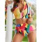 Abstract Printed Long Sleeve Zipper Split Wetsuit+Scarf