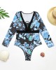 Floral-Print Split-Joint Long Sleeve One-Piece Wetsuit