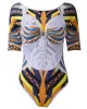 African Totem Print Split-Joint Hollow One-Piece Swimwear