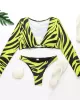 V-Neck Long Sleeve Striped Bralette Brazilian Split Bikini Swimwear