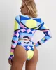 Geometric Print Round-Neck Padded High-Waisted Long Sleeve Wetsuit Swimwear