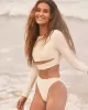 Solid Color Long Sleeve Hollow High-Waisted Simple Wetsuit Swimwear Solid Color Long Sleeve Hollow High-Waisted Simple Wetsuit Swimwear