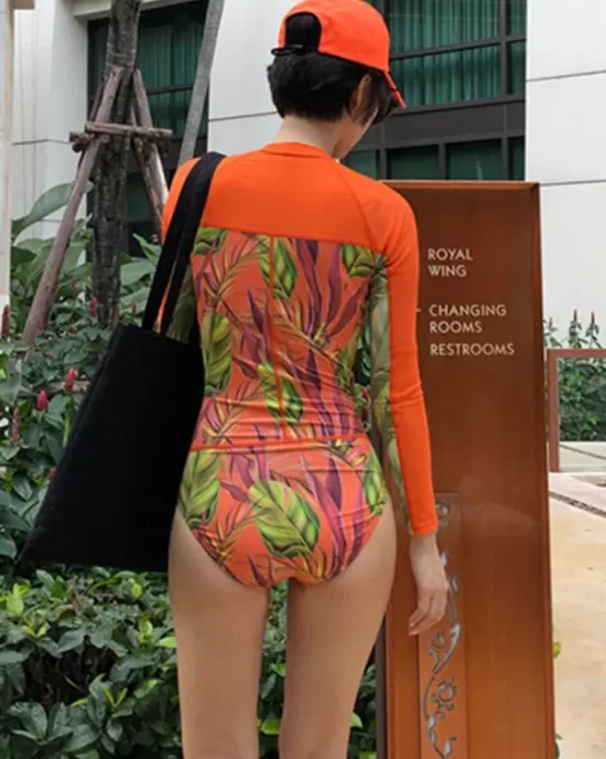 Fashion Leaves Print Zipper Sexy Surfing Slim One-Piece Wetsuit Swimwear Fashion Leaves Print Zipper Sexy Surfing Slim One-Piece Wetsuit Swimwear