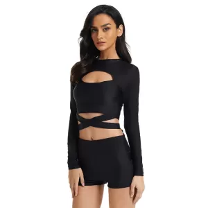 Long-Sleeves Solid Color Bandage Hollow Split Wetsuits