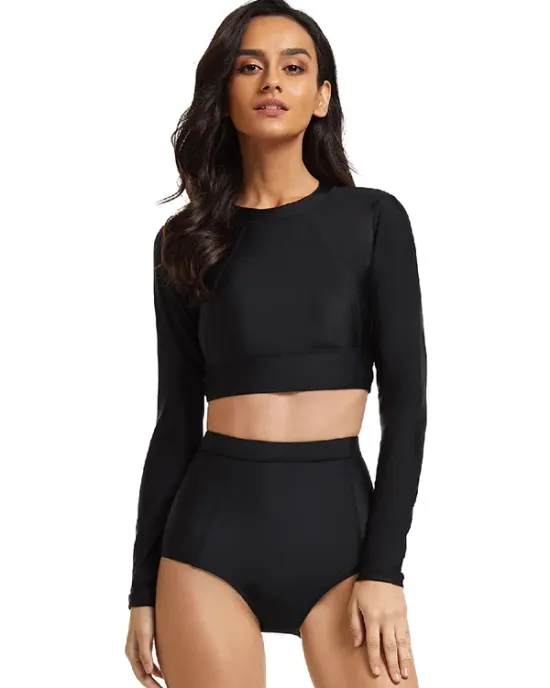 Solid Color High-Waisted Hollow Split Wetsuits