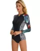 Long Sleeves Split-Joint Floral Printed Zipper One-Piece Wetsuits