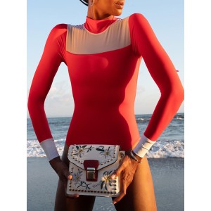 Rash Guard Split-Joint Zipper Color-Block Wetsuit