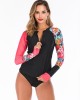 Zipper Floral Printed Two Pieces Wetsuit