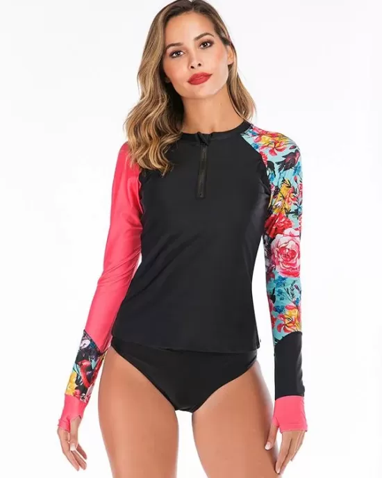 Zipper Floral Printed Two Pieces Wetsuit Zipper Floral Printed Two Pieces Wetsuit