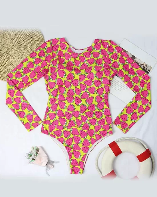 Long Sleeves Fruit Printed One-Piece Wetsuit Long Sleeves Fruit Printed One-Piece Wetsuit