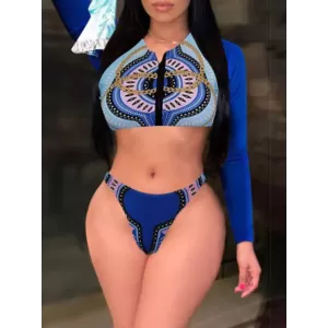 Floral Long Sleeve Zipper Backless Brazilian Wetsuit