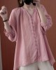 Simple Casual Solid Buttoned Pleated Blouse