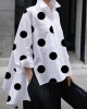 Fashion Buttoned High-Low Polka-Dot Split-Side Lapel Long Sleeves Blouse