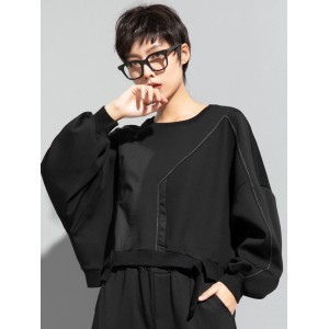 Fashion Batwing Sleeves Irregularity Solid Color Round-Neck Sweatshirt Tops