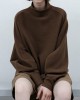 Solid Color Split-Joint Loose Puff Sleeves High Neck Sweatshirt Tops