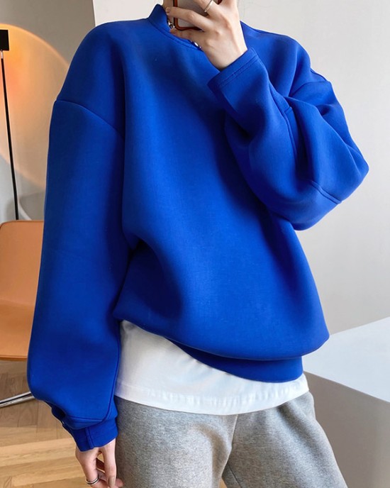 Solid Color Long Sleeves Loose Round-Neck Sweatshirt Tops