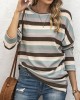 Split-side Striped Long Sleeves Loose Round-neck Sweatshirt Tops