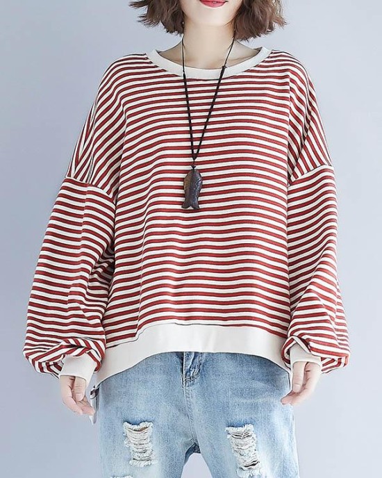 Loose Striped Split-joint Sweatshirt