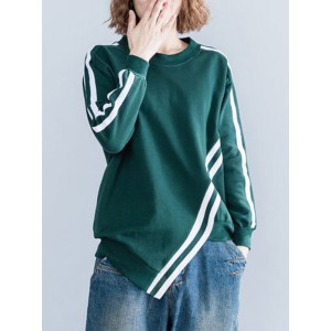 Striped Cropped Long Sleeves Round-neck Hoodies&Sweatshirt