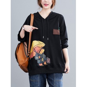 Original Cartoon Printed Drawstring Hoodies