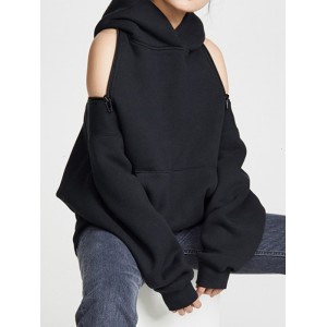 Casual Loose Solid Color Hoodies Top